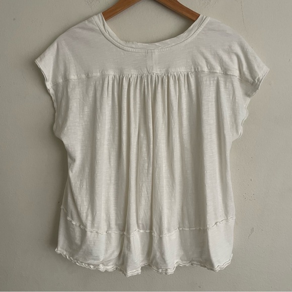 Anthropologie Smocked V-Neck Swing Top White XS Boho Oversized Cropped Relaxed - Picture 3 of 6